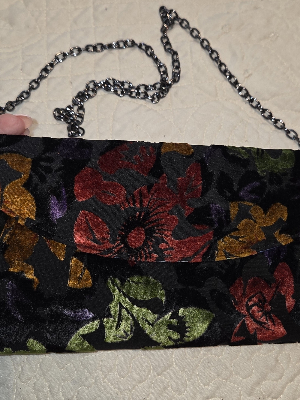 Steve Madden Black Velvet Floral Chain Clutch - Red Green Gold Purple